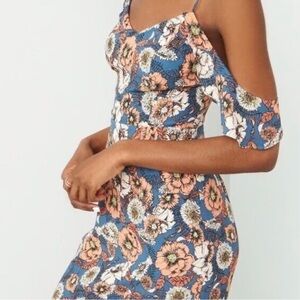 ASTR the Label Blue Floral Off the Shoulder Dress